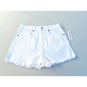 BlankNYC The Reeve High-Rise Ribcage White Denim Frayed Shorts 27 01QO57